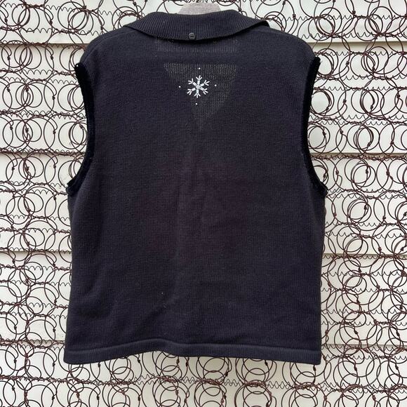 Vintage 90s Snowmen Winter Christmas Ugly Sweater Vest Black Applique XL - Picture 5 of 7